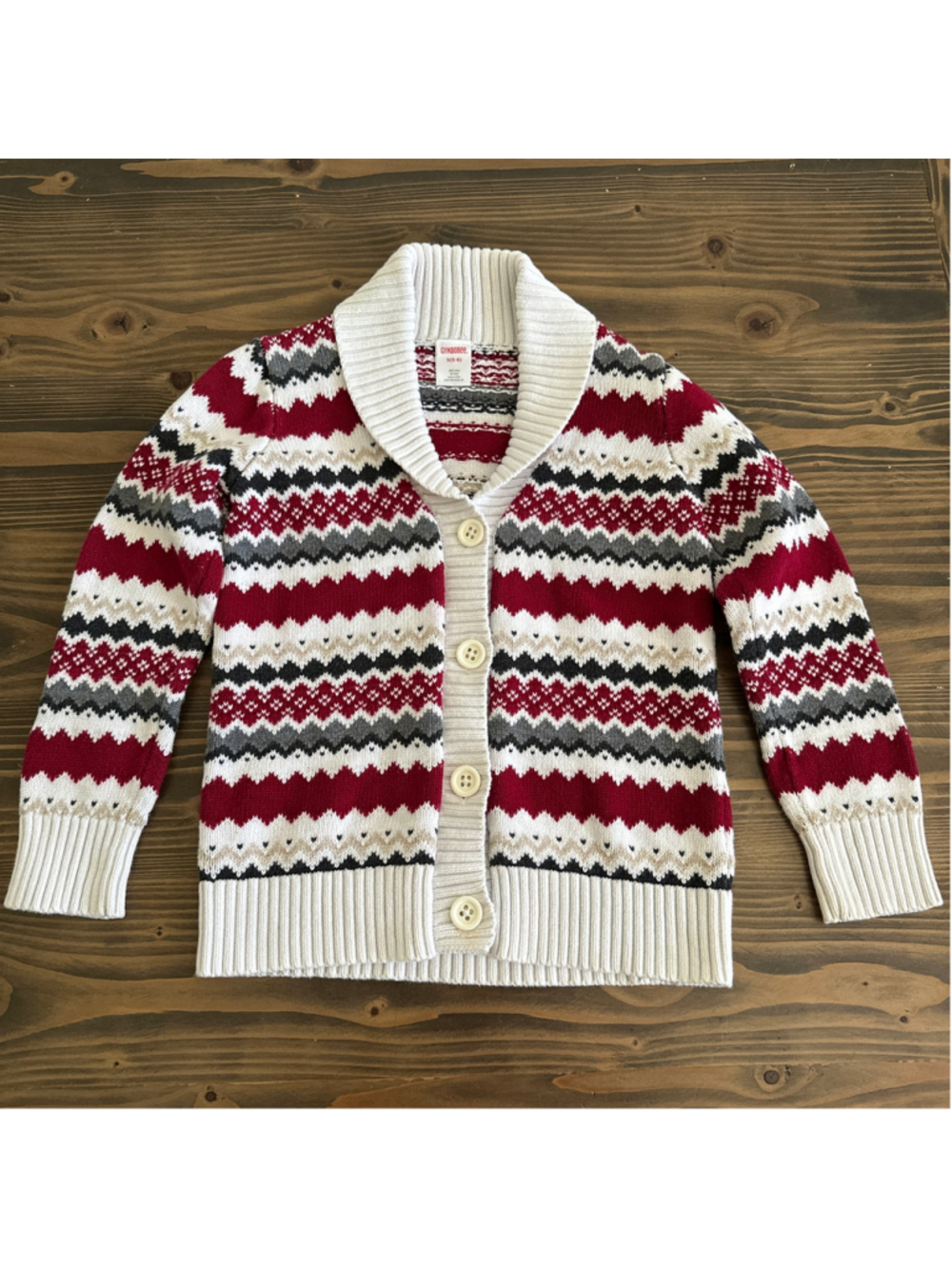 Girls Gymboree Fair Isle Cardigan Sweater Size 5-6 Red Christmas 100% Cotton